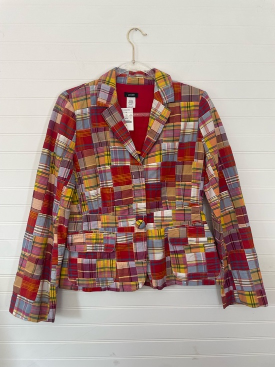 J. Crew Jackets & Blazers - J.Crew Madras Multicolor Plaid Patch Jacket Blazer NEW Size 6 Cotton Preppy